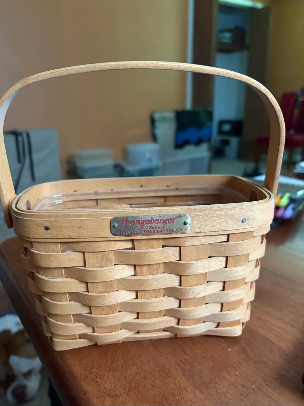 Longaberger Natural Tan Woven Accent Basket with Branded Plaque